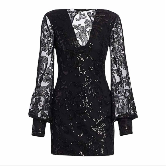 Alexis  Franciska  Beaded open back Sequin Shimmer Mini Dress Size Small Black - Picture 1 of 11